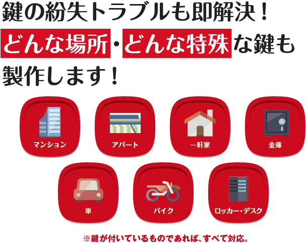 鍵の紛失トラブルも即解決!どんな場所・どんな特殊な鍵も製作します!